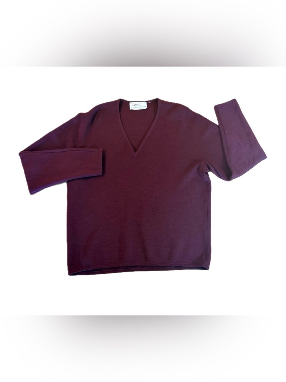 Vintage Odys-de Paris Saint Joseph Mens Maroon Virgin Wool V-Neck Sweater Small